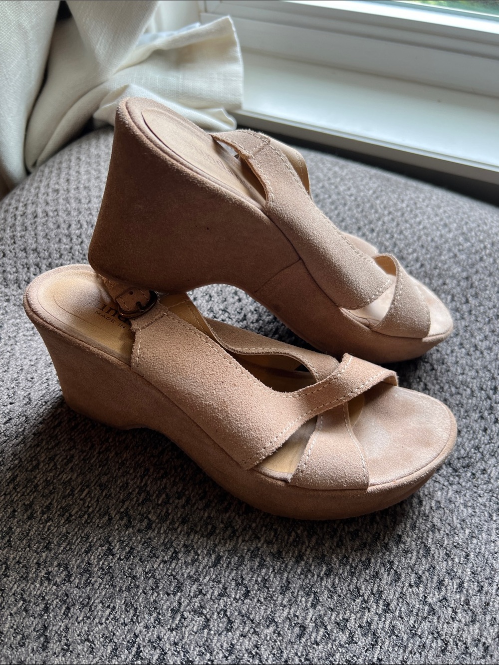 Suede Wedge Sandals in Light Taupe - Women's Platform Heels Sz 39